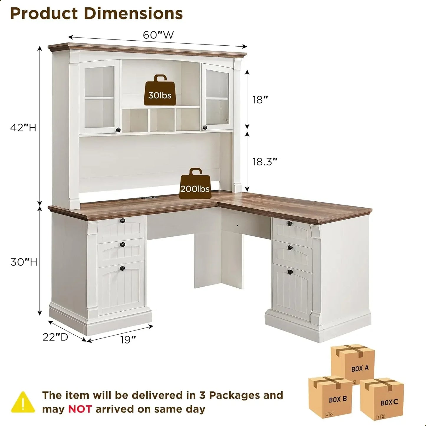 XMSJ L Shaped Desk With Hutch And File Cabinet Storage