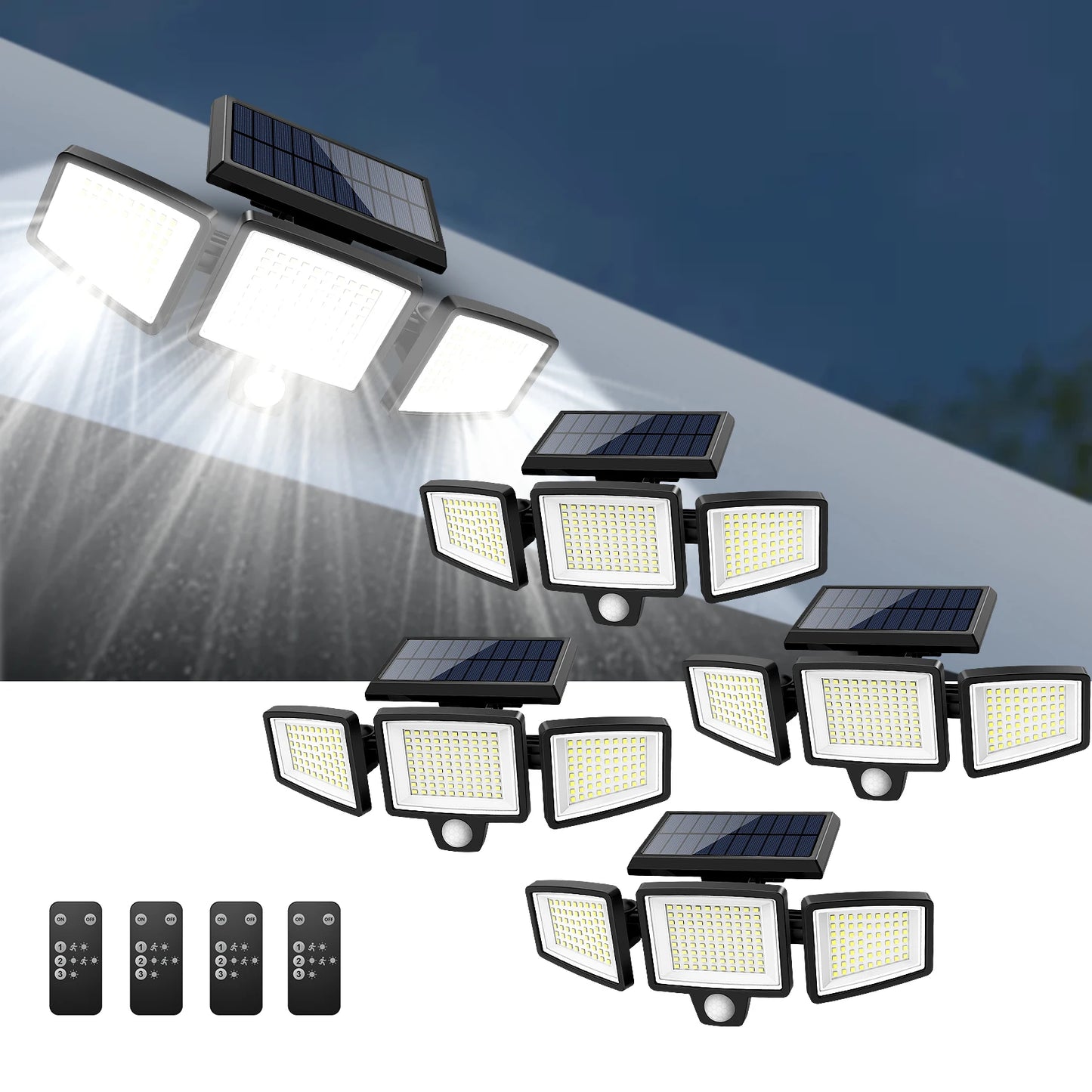 SZRSTH ThreeHead OutdoorWeatherproof Solar Floodlight With Motion Sensor SecurityLEDs
