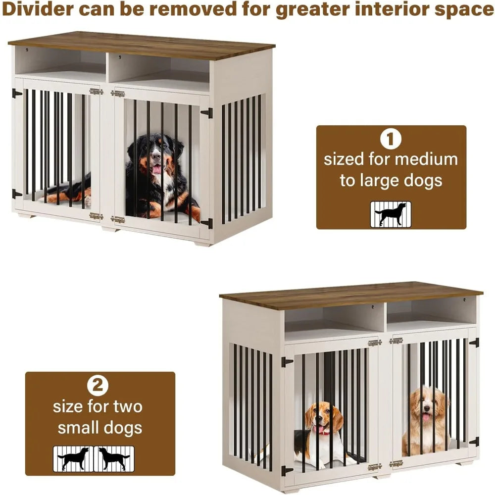 Dog Crate Furniture For Two Dogs With Storage Compartment Indoor Kennel Doors