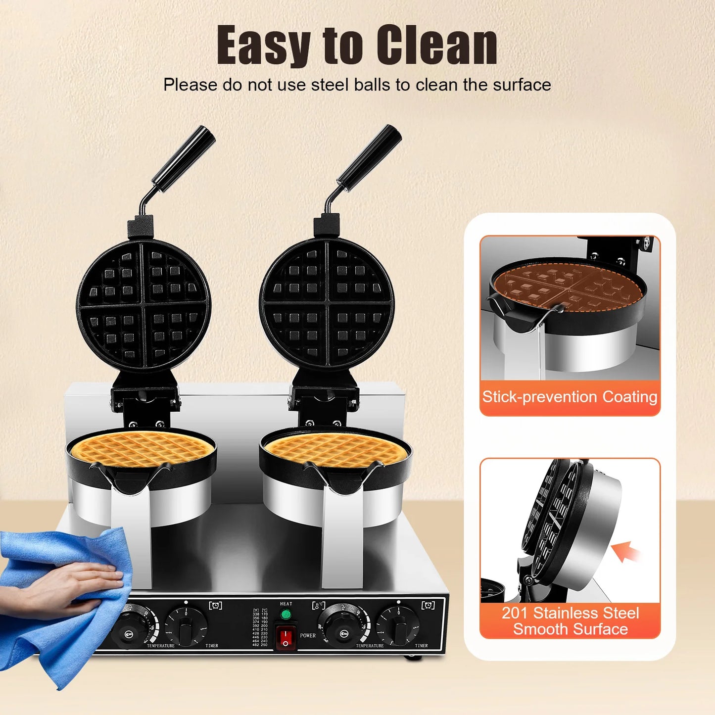 Sweetmile Dual Head Waffle Maker 2400W Stainless Steel