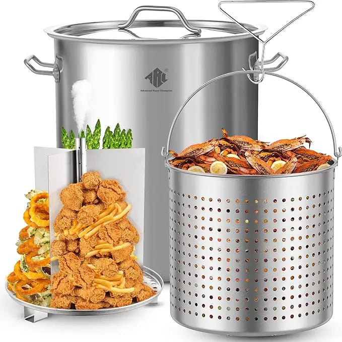 64-QT Large Stainless Steel Stockpot for Seafood Boiler Crawfish Pot with Basket and Steamer Rack, Outdoor Cooking Pot for C