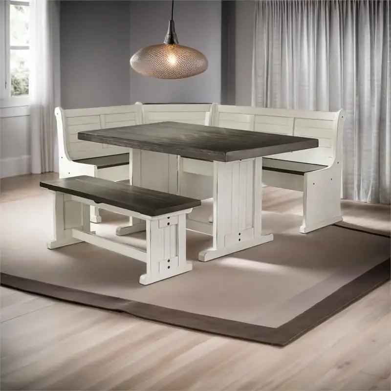 XMSJ Farmhouse Wood Kitchen Corner Breakfast Nook Set With Hidden Storage Unit For Kitchens