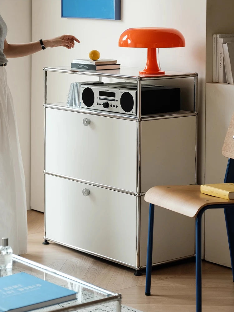 Bigcityfur Stainless Steel Storage Cabinet Modern Metal Sideboard For Bedroom Furniture
