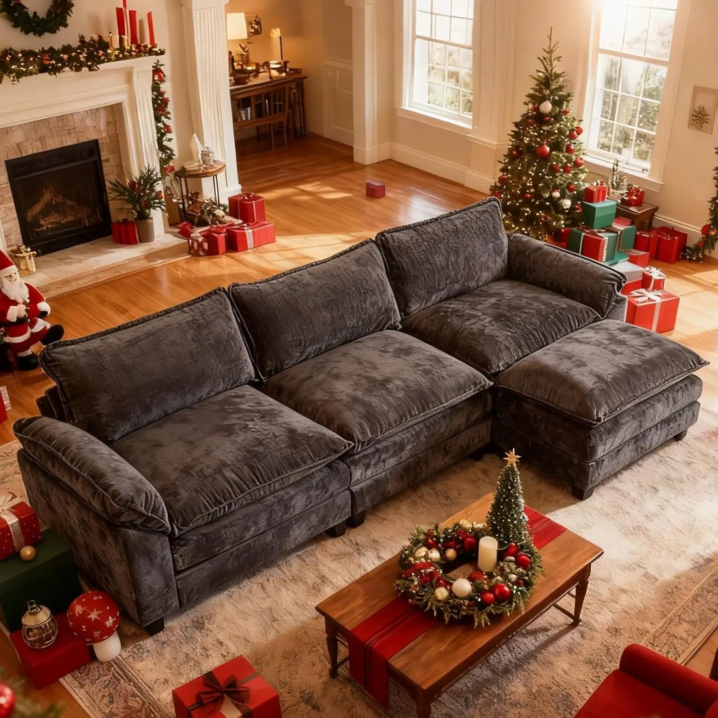 Modular Sectional Sofa With Ottoman Chenille Sleeper Upholstered Furniture