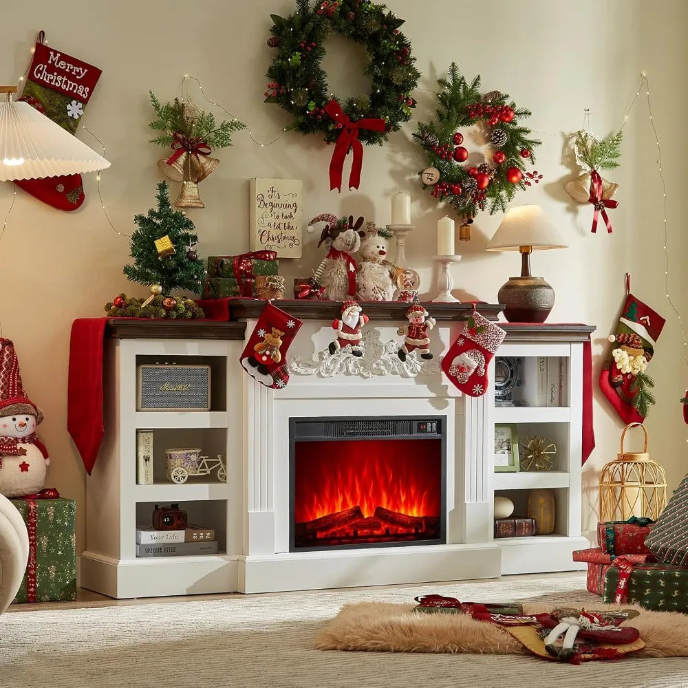 SOOWERY Electric Fireplace with Mantel, Fireplace TV Stand with Replaceable Fireplace Insert and Storage, Farmhouse Entertainmen