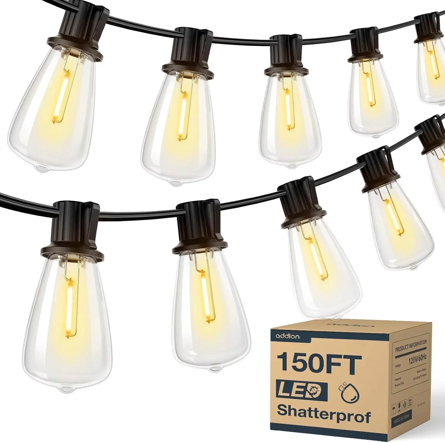 MIMIRGB LED Outdoor String Lights Waterproof Dimmable Shatterproof Replaceable Bulbs