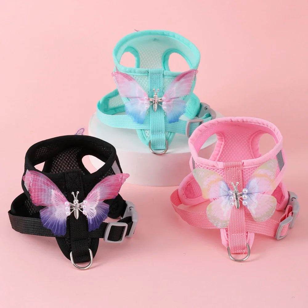 Butterfly Breathable Dog Harness Set For Small Dogs Cats Puppy Chest Vest With Leash