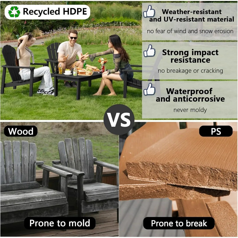 Compact Stackable Adirondack Chairs Set of 4, 26.3" Wide HDPE Outdoor Patio Chairs - Durable, Space-Saving Design for Porch