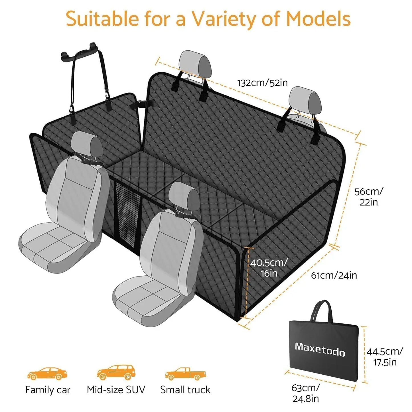 Dog Car Seat Cover for Back Seat,Hard Bottom Back Seat Extender for Dogs,Waterproof Dog Hammock with Mesh Window,Large Space