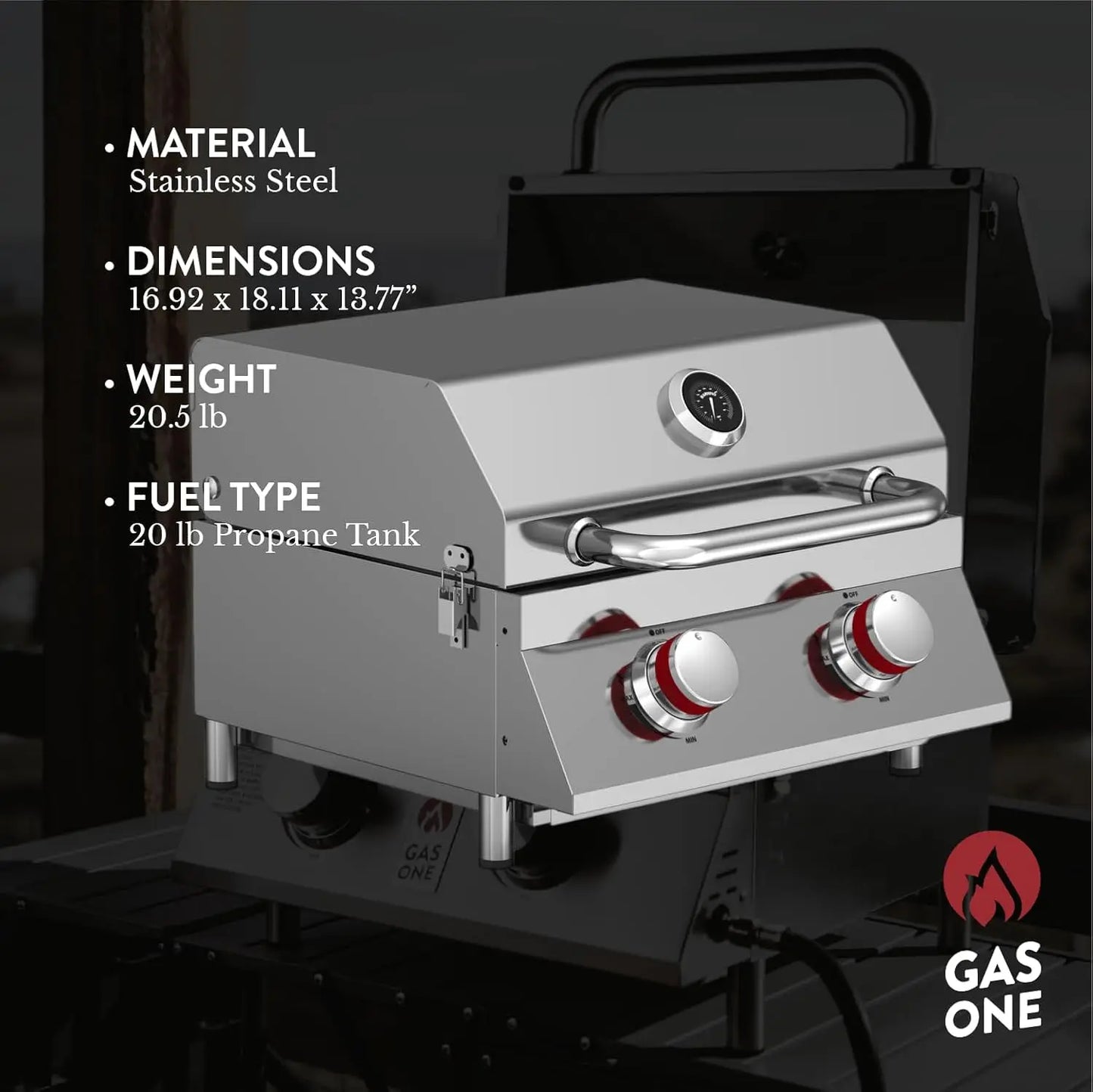 Portable Propane Tabletop Grill with Heat Control and Thermometer