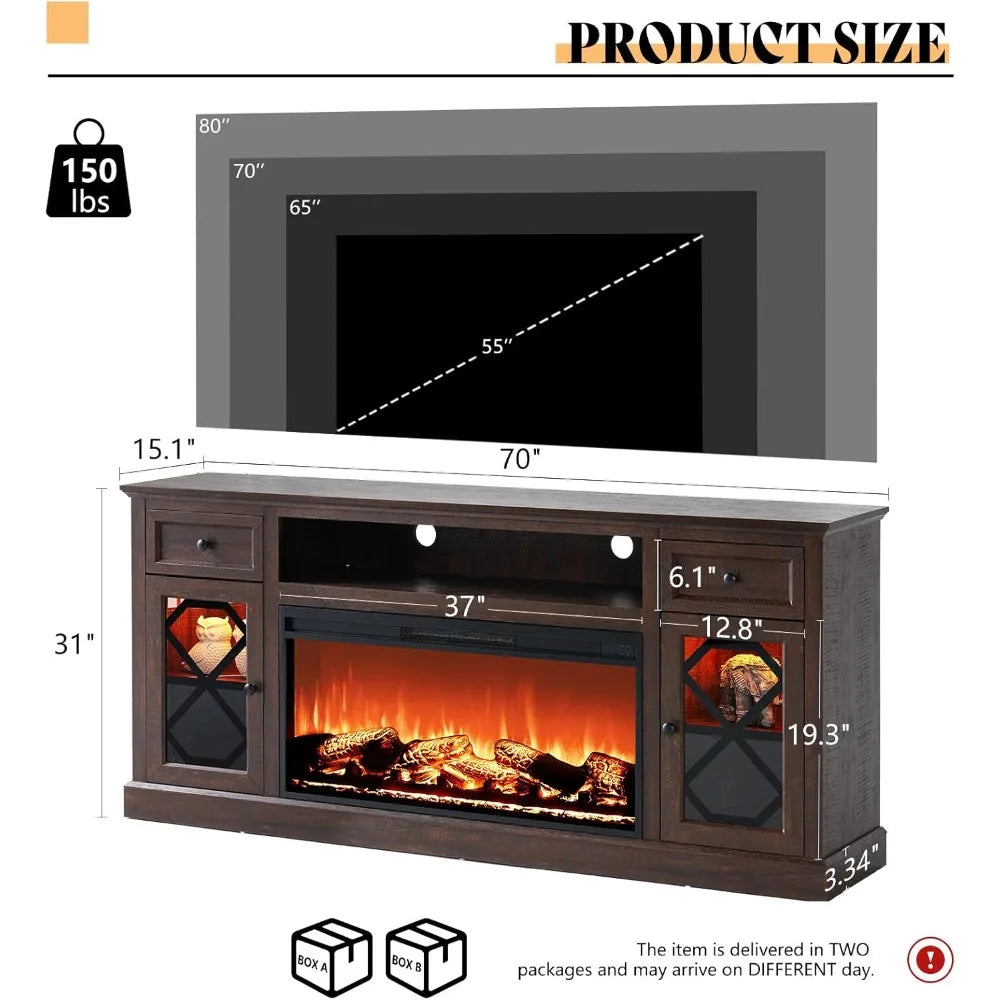 Farmhouse Luxury TV Stand With Integrated Illuminated Fireplace Entertainment Center