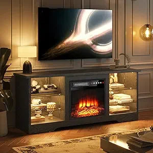 Fireplace with TV Stand 36" inch Electric Fireplace Up to 80" TVs, LED Light Entertainment Center, 70" Modern Wood High Gloss w