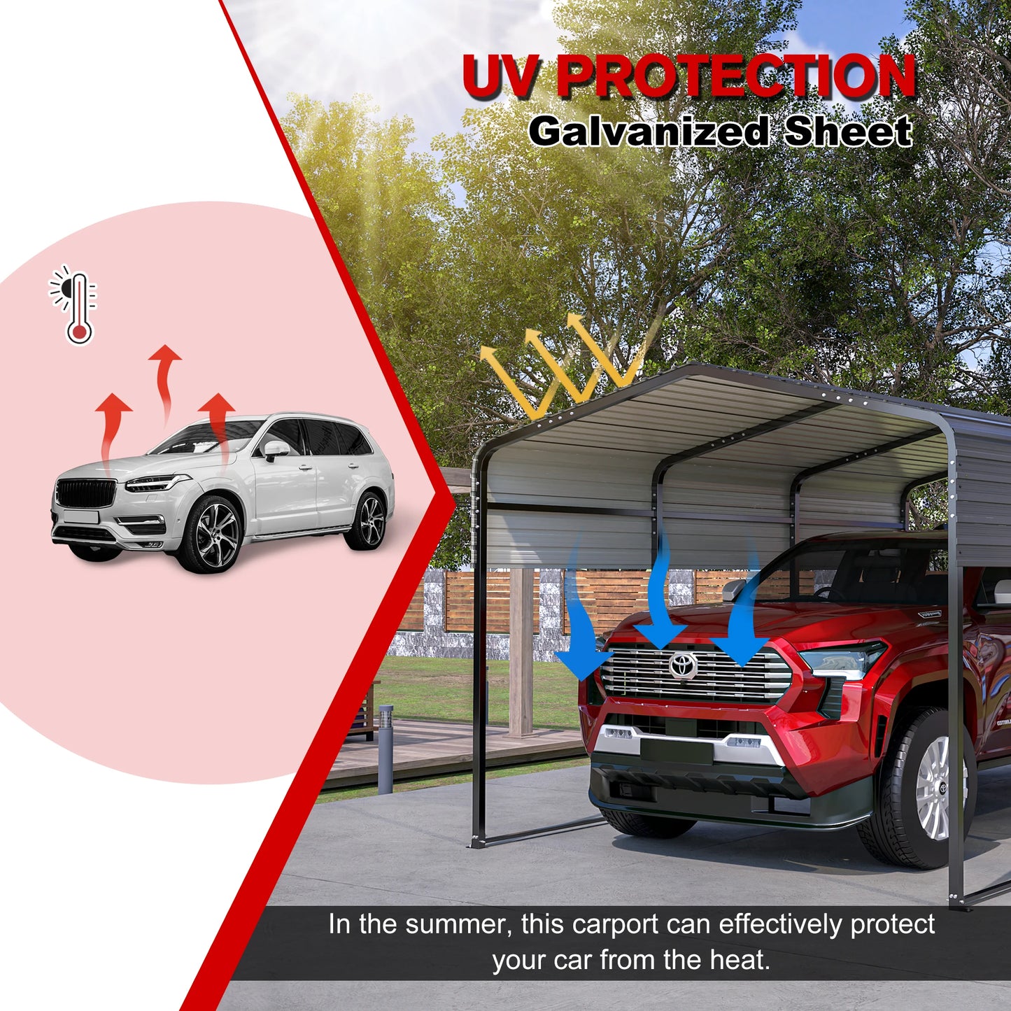 LZBEITEM 13x20 Car Ports Heavy Duty-Prefab Metal Carport with Galvanized Steel Roof Steel Carport Kits Outdoor with Metal Roof