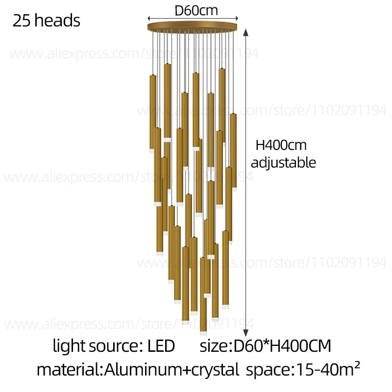 Led Luxury staircase Chandelier Gold Column Long Lamp Duplex Building Modern Living Room Chandelier Villa Penthouse Chandelier