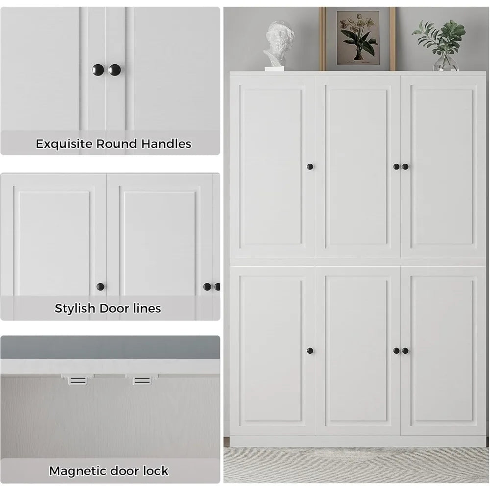 Kitchen Pantry Storage Cabinet 47.2" W x 69" H, 6 Doors Large Storage Food Pantries with 8 Shelves and Door Rack, Cupboa