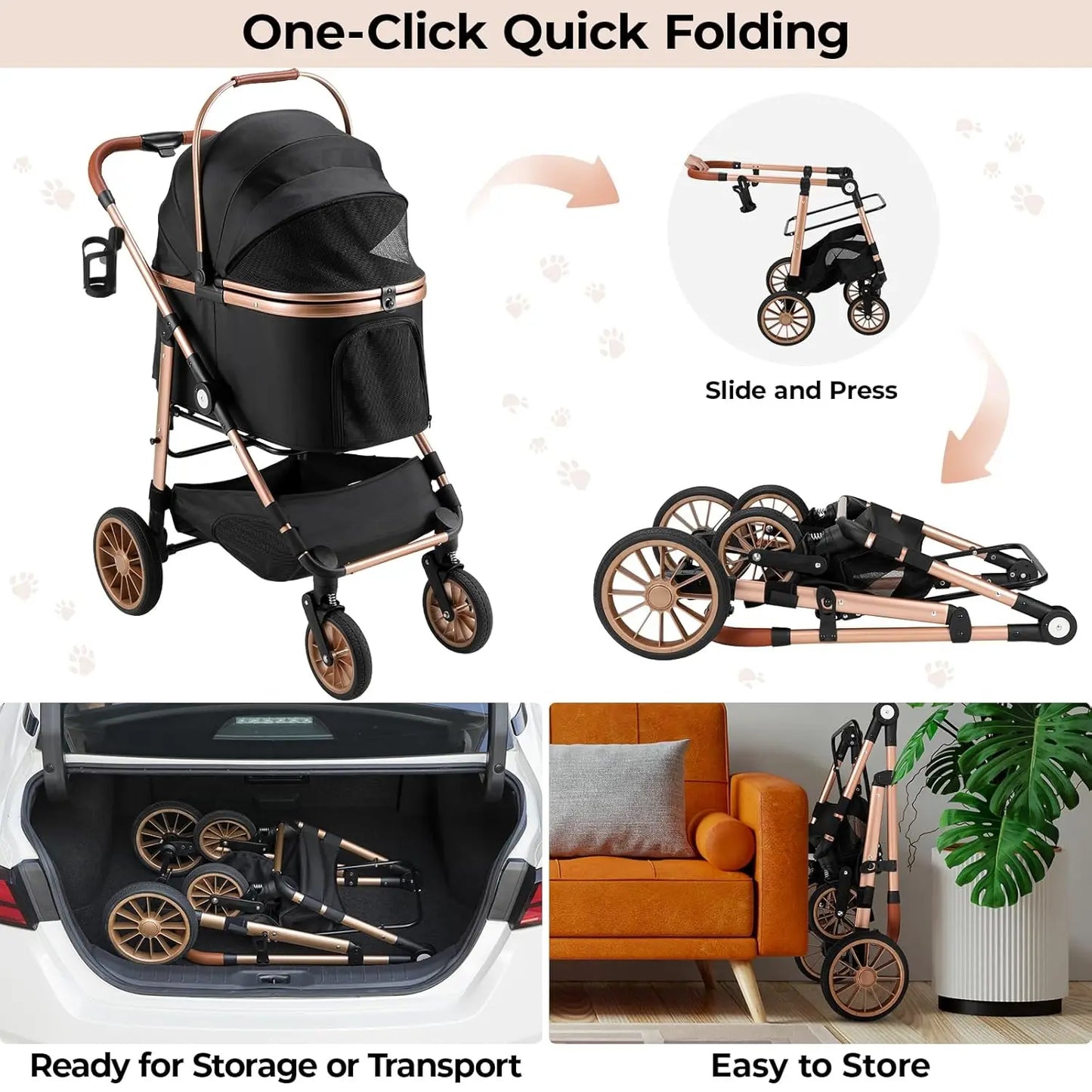 Breed 360 Degree High Wheels Foldable Cat and Dog Stroller