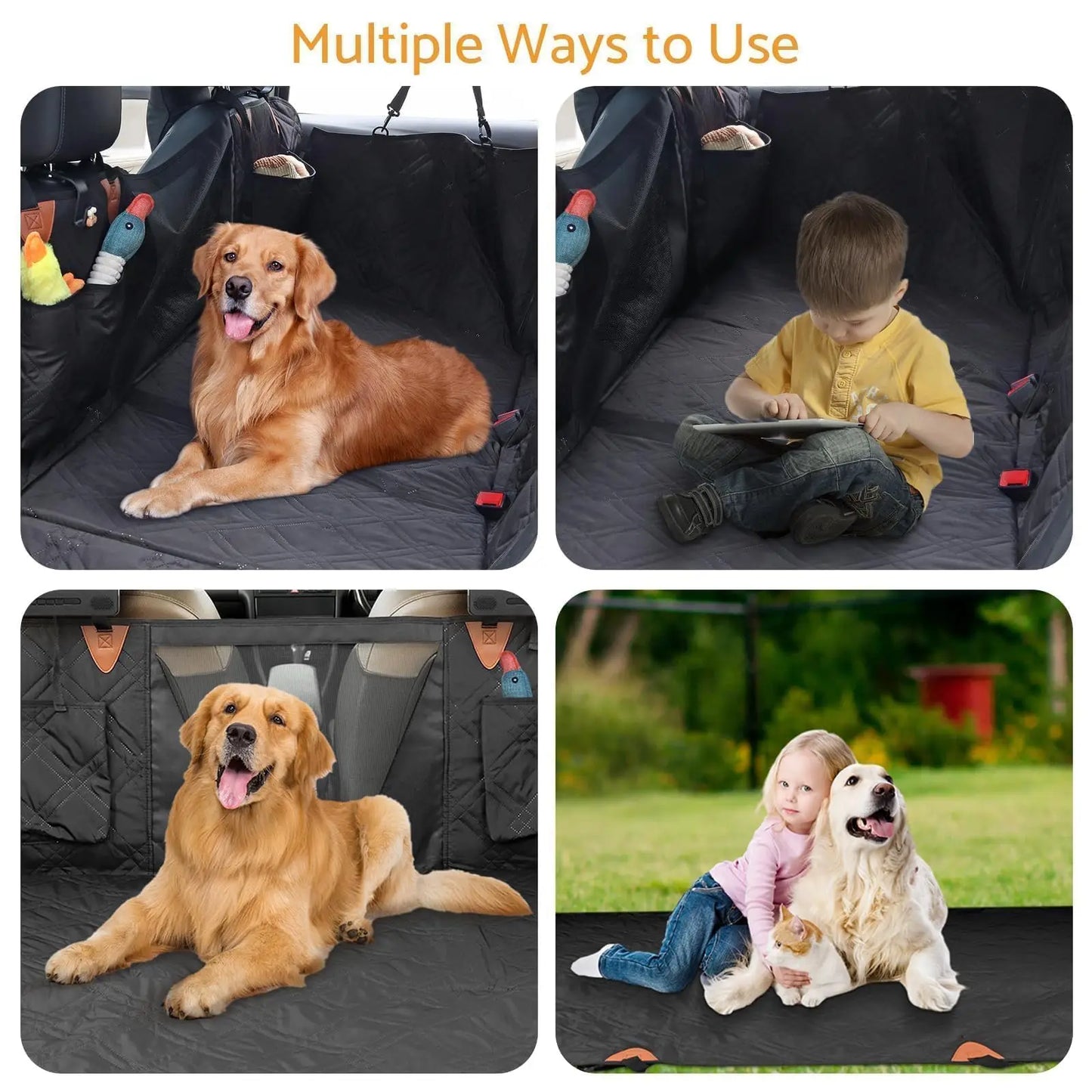 Dog Car Seat Cover for Back Seat,Hard Bottom Back Seat Extender for Dogs,Waterproof Dog Hammock with Mesh Window,Large Space