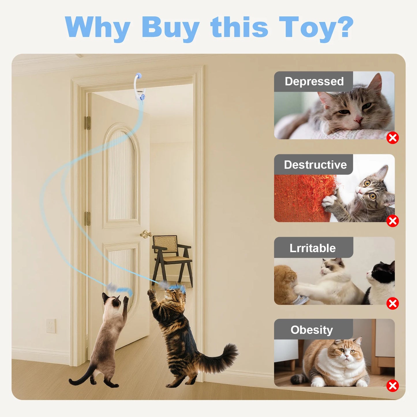 Cityflee Electric Doorway Suspended Cat Toy USB Rechargeable Interactive Automation