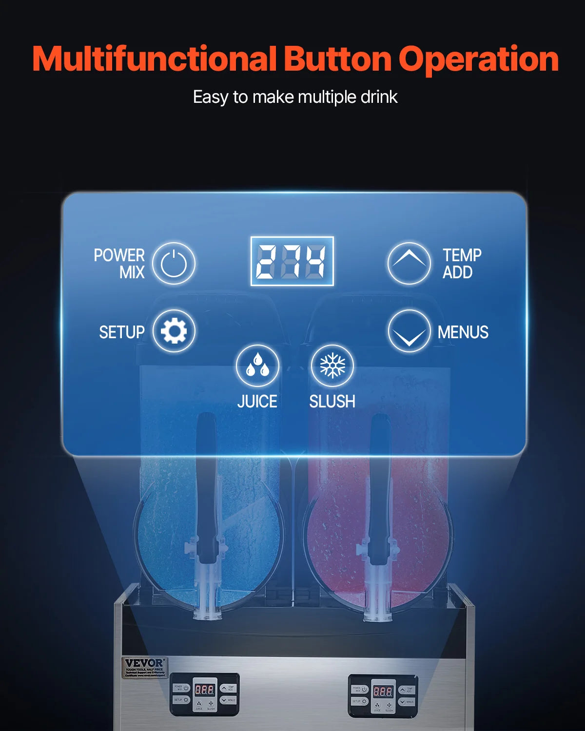 VEVOR Slushy Machine With Dual Tanks Stainless Steel