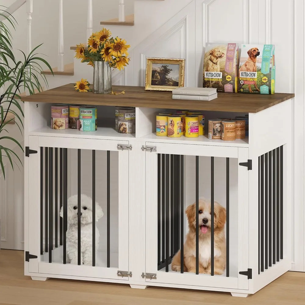 Dog Crate Furniture For Two Dogs With Storage Compartment Indoor Kennel Doors
