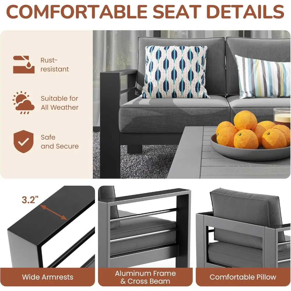 Aluminum Outdoor Patio Furniture Set Modern Conversation Sectional Sofa With Upgraded Cushions