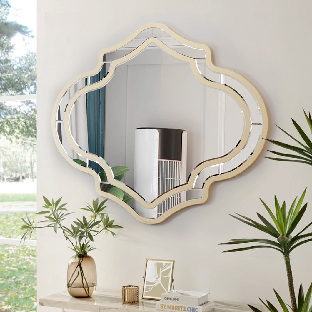 Framed Glass Wall Mirror With Rim Art Accent For Hallway