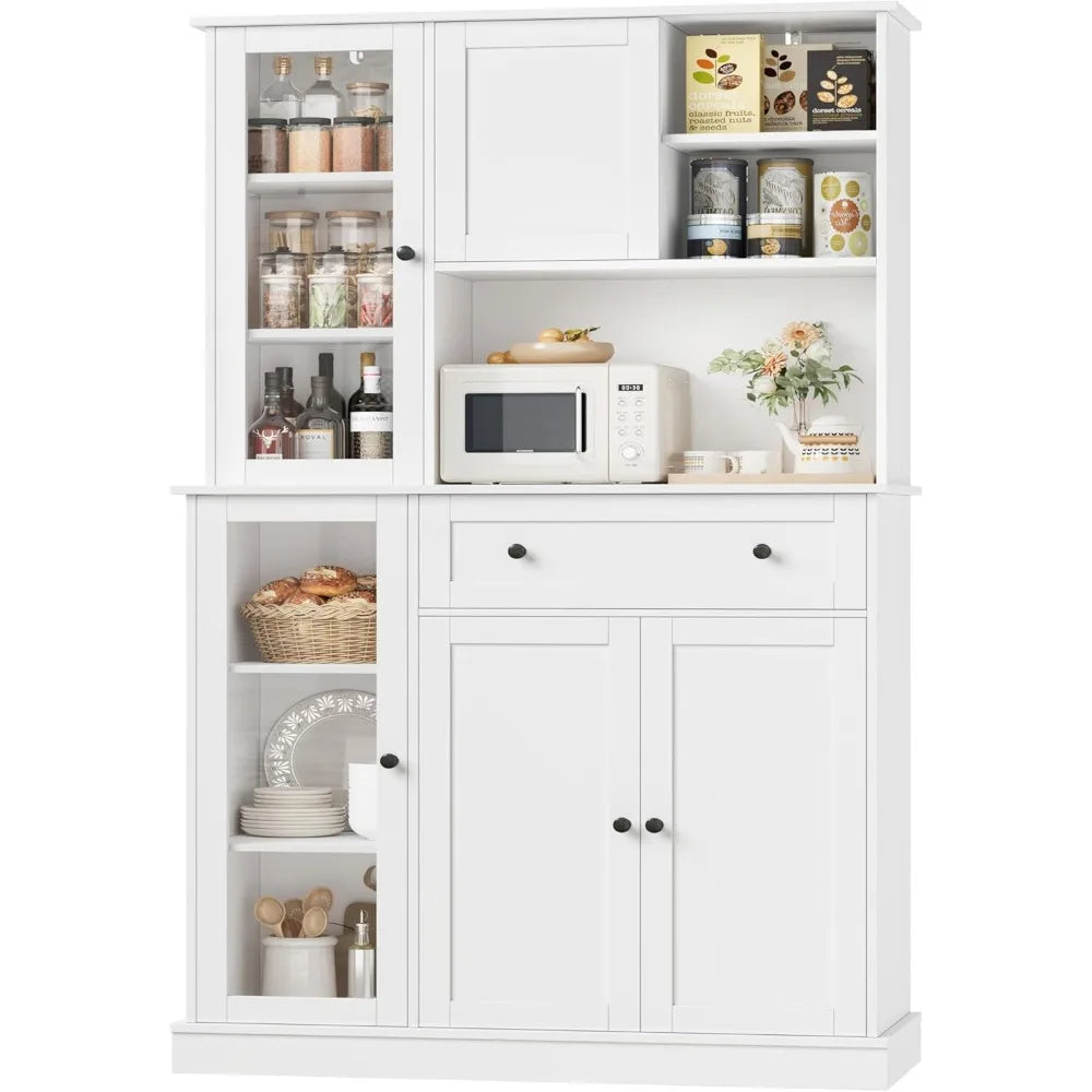 Pantry Cabinet With Sliding Door And MicrowaveShelf For KitchenStorage Organization