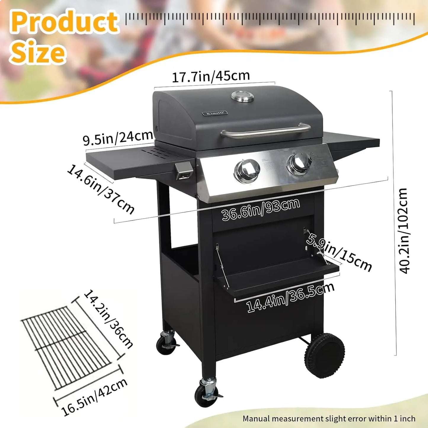 2 Burner Gas Grill 20000 BTU Propane BBQ