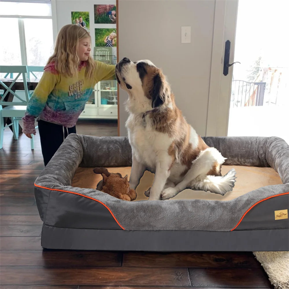 BORWARTCN Orthopedic Memory Foam Dog Bed Waterproof Removable Cover