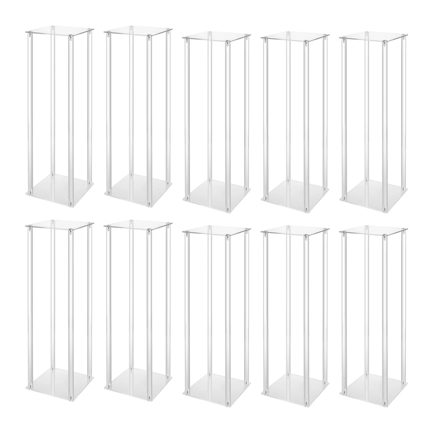 10Pcs Acrylic Vase Wedding Flower Stands Set, 23.6"H Clear Column Rack Geometric Display Stand for Home Party Wedding Decor