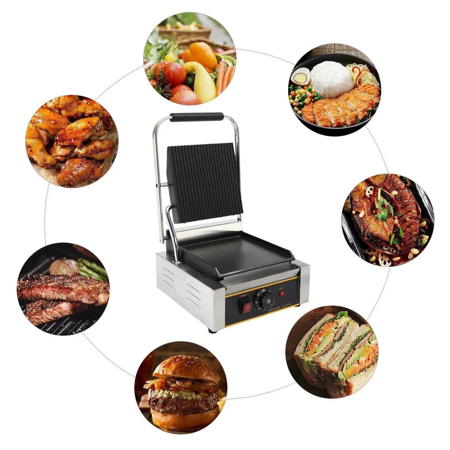 1800W Electric Stainless Steel Sandwich Maker Panini Machine