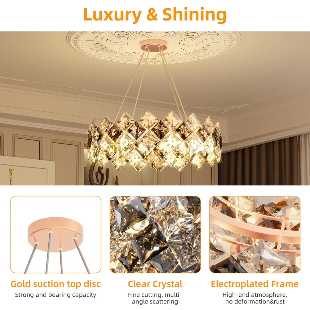 Vrygle Crystal Pendant Light Chandelier Three Color Changing LED