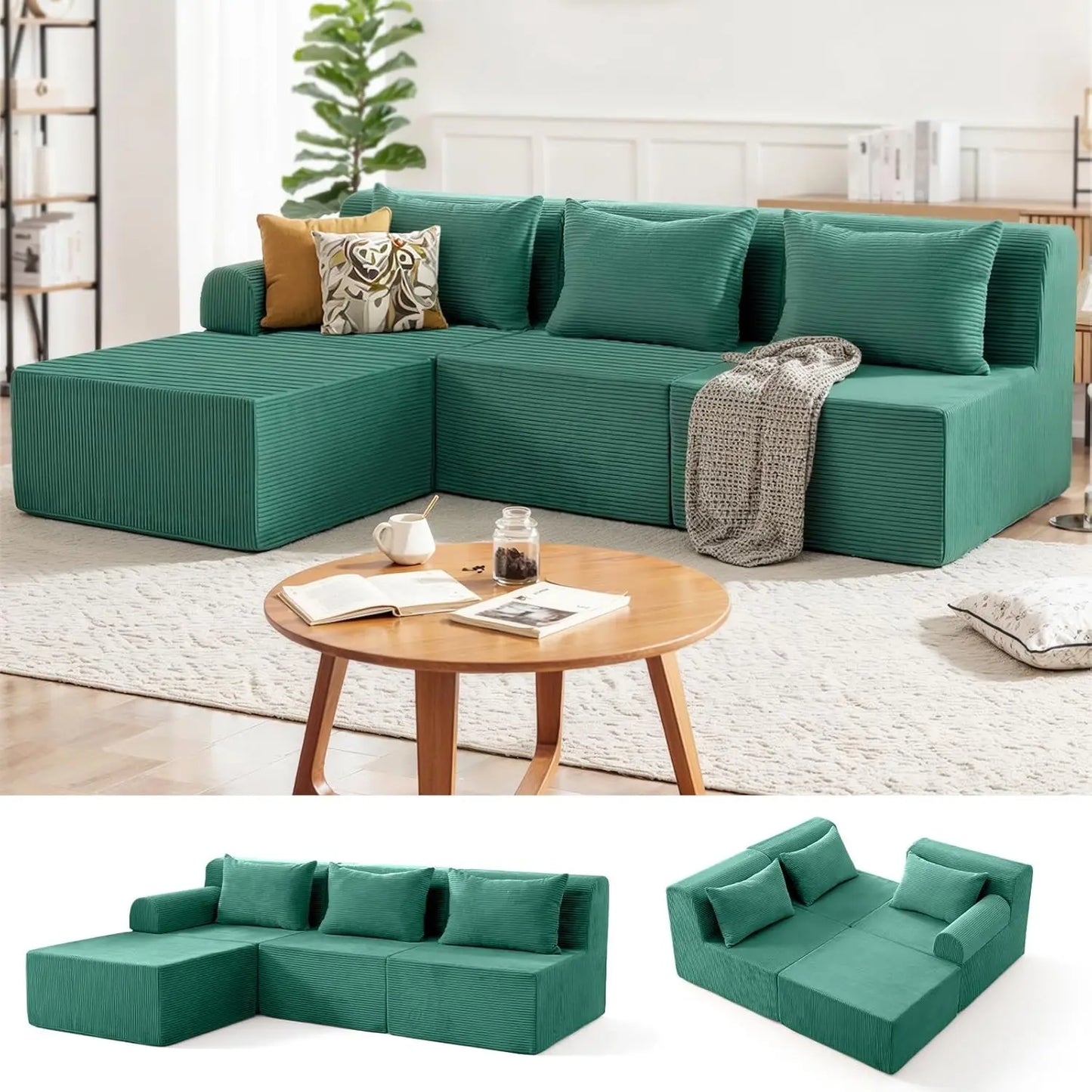 93" Sectional Couches for Living Room, Modular Sectional Sofa, Cloud Couch with L-Shape Chaise, Boneless Couches, Comfy Corduroy