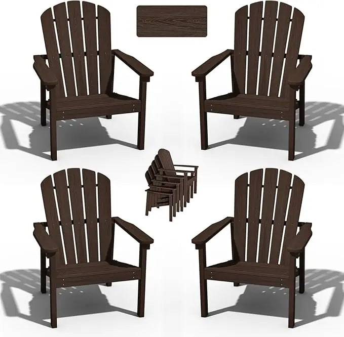Compact Stackable Adirondack Chairs Set of 4, 26.3" Wide HDPE Outdoor Patio Chairs - Durable, Space-Saving Design for Porch