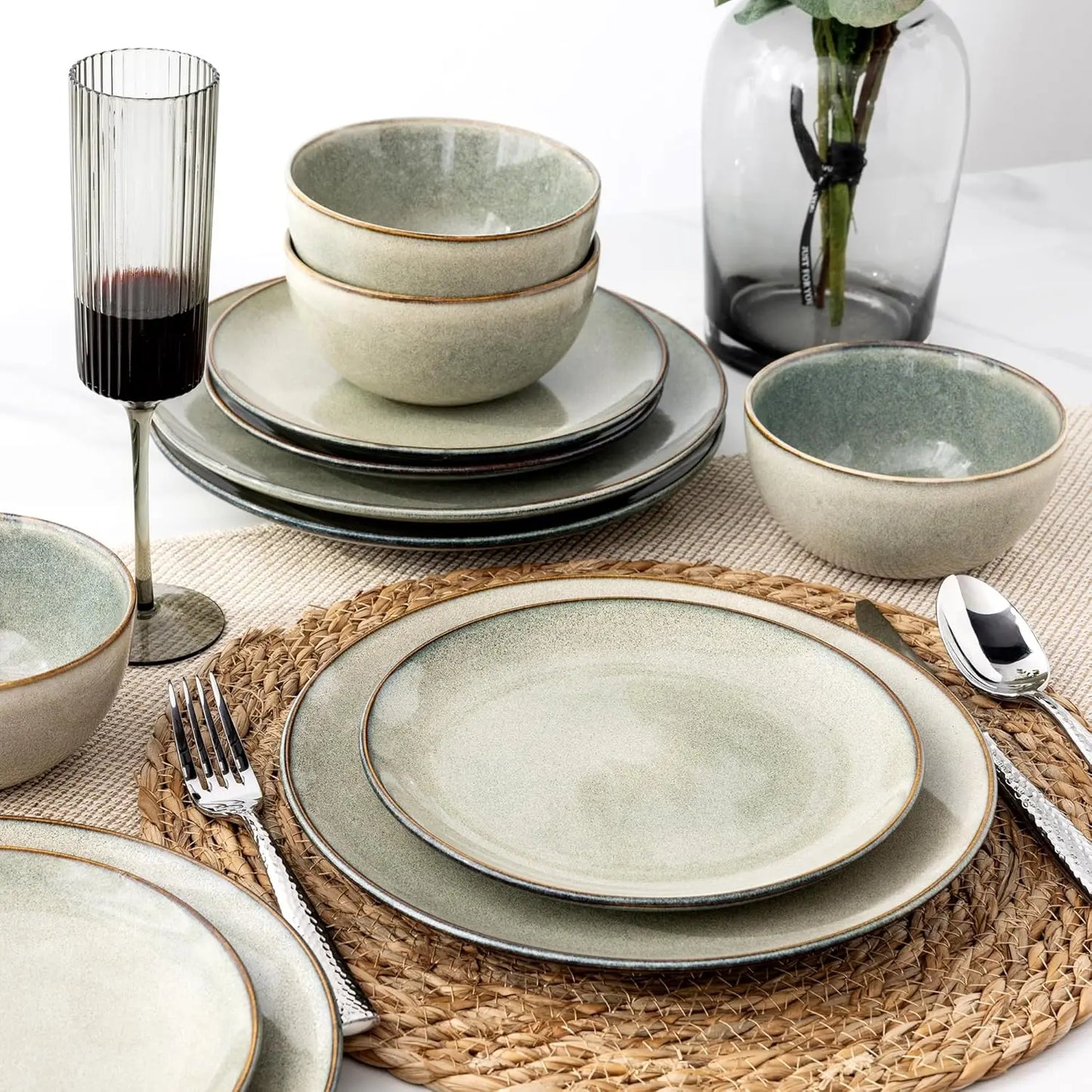 LIEI Ceramic Dinnerware Set 18 Pieces Hand Painted Stoneware Dishes Dishwasher Safe
