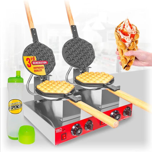 XMSJ Bubble Waffle Maker Machine Nonstick Swing Type 110V Commercial Grade High Capacity