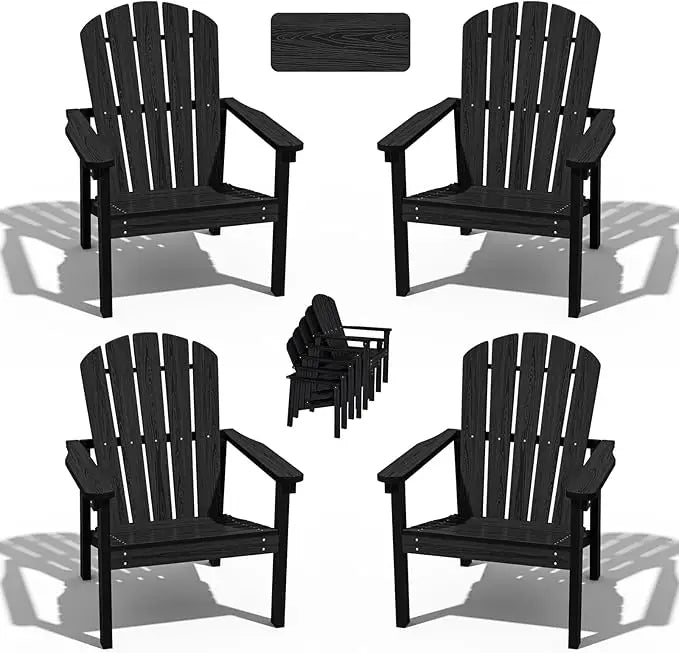 Compact Stackable Adirondack Chairs Set of 4, 26.3" Wide HDPE Outdoor Patio Chairs - Durable, Space-Saving Design for Porch