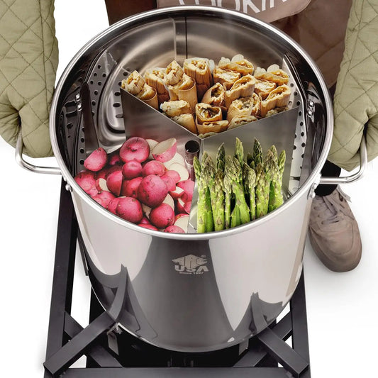 64-QT Large Stainless Steel Stockpot for Seafood Boiler Crawfish Pot with Basket and Steamer Rack, Outdoor Cooking Pot for C
