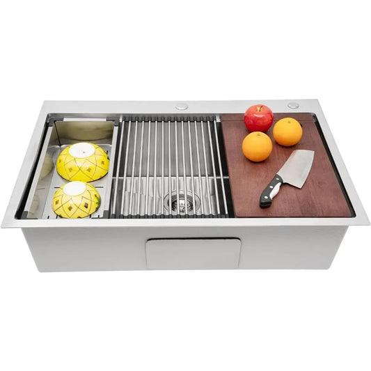 Stainless Steel Kitchen Sink With Cutting Board Holder And Strainer