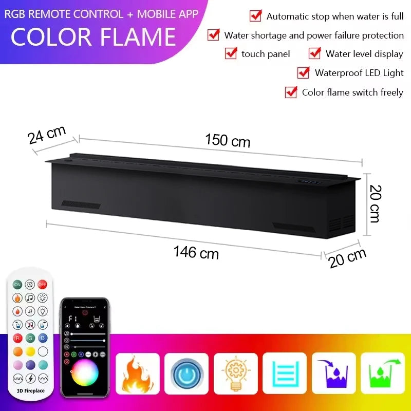 AFLYEVER Realistic 3D Flame Electric Fireplace With Tuya App Control