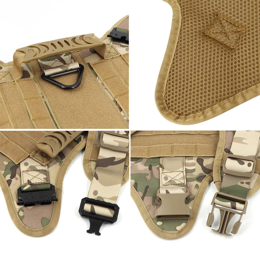 PETRAVELCN Tactical Dog Harness Vest Leash Set for Medium to Large Dogs Military Style