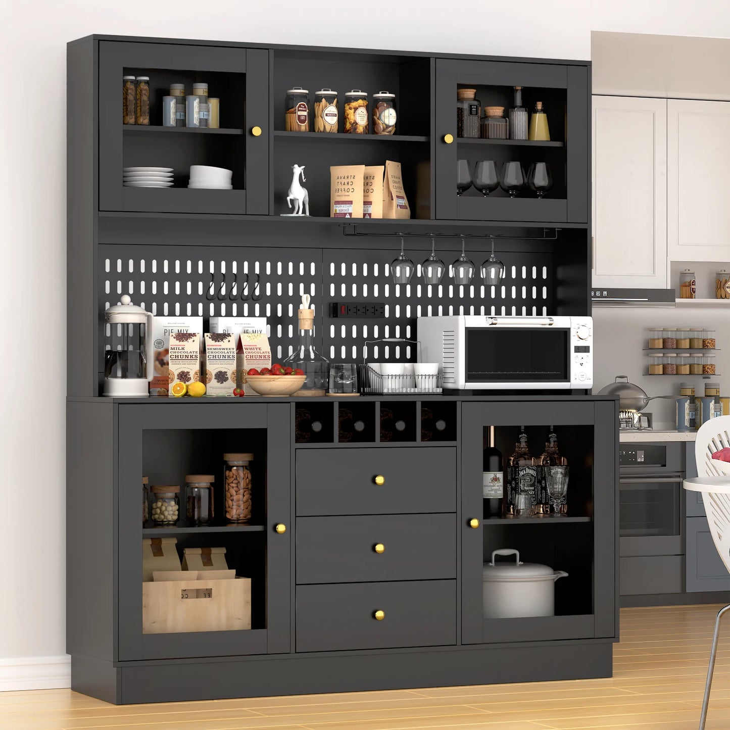 VOWNER Pantry Cabinet Freestanding Kitchen Storage Hutch With Pegboard