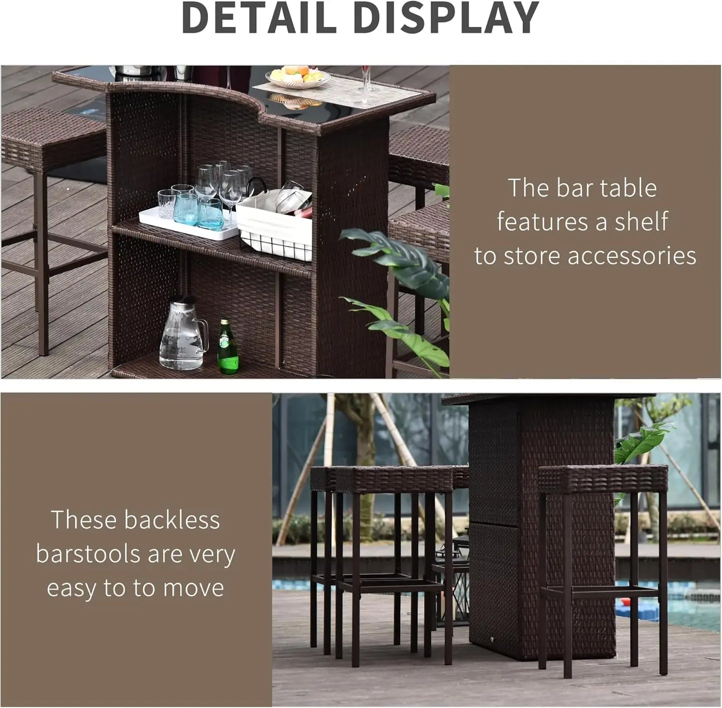 XMSJ Rattan Wicker Bar Set High Top Outdoor Table Chairs