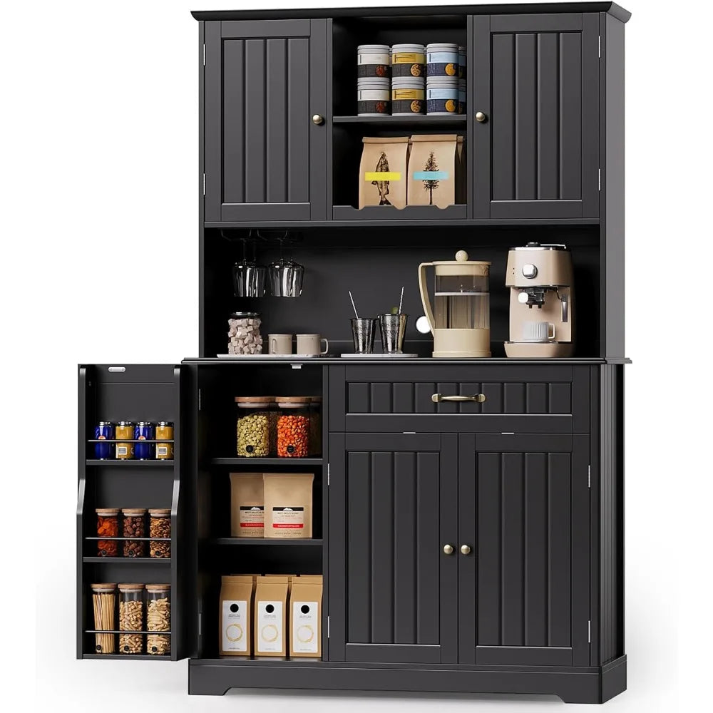 Tall Kitchen Pantry Cabinet With Microwave Shelf And Storage