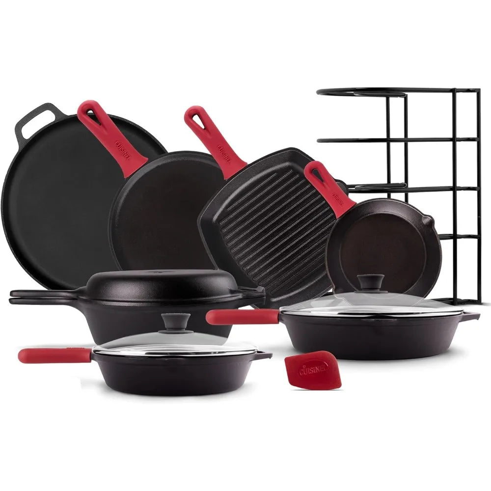 Premium Cast Iron Skillet Set FourPiece Preseasoned IndoorOutdoor Cooking Enthusiasts
