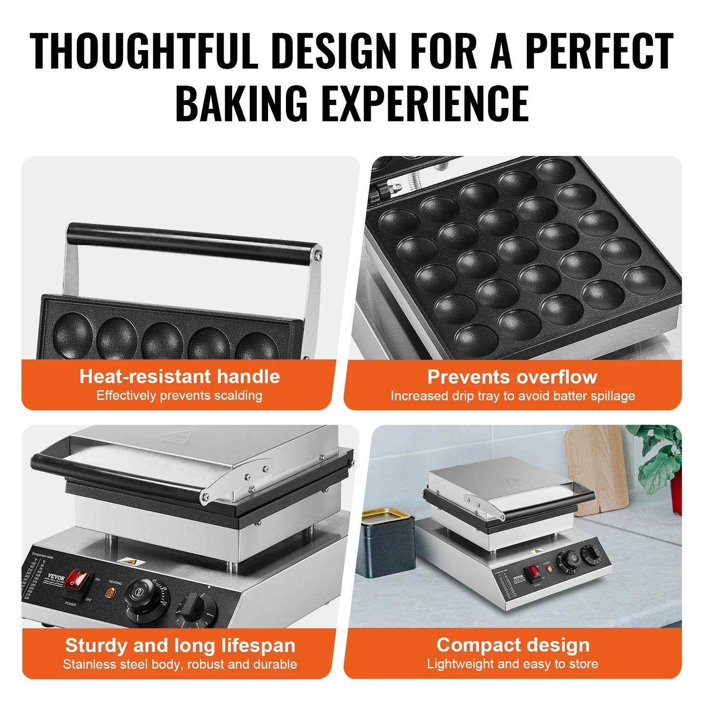 SucceBuy Electric Waffle Maker Nonstick 500W With Temperature Control