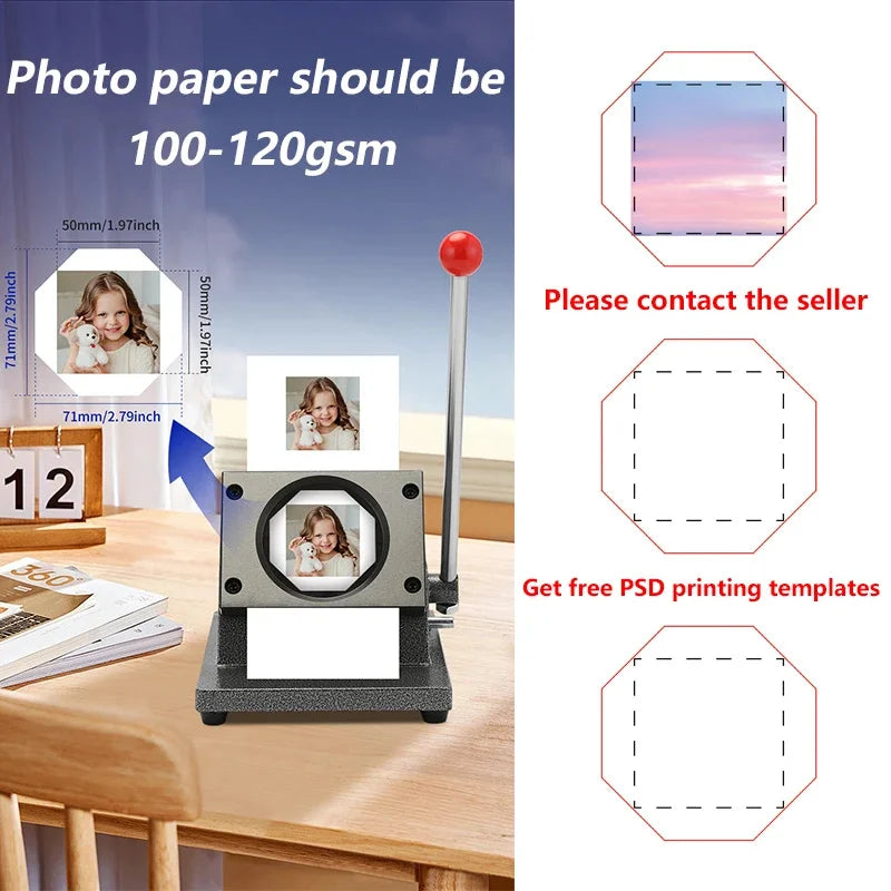 2*2" 2.5x2.5" Fridge Magnet Button Making Machine, 50*50mm Square Refrigerator Magnets Maker Machine+Cutter+100pcs Materials Set