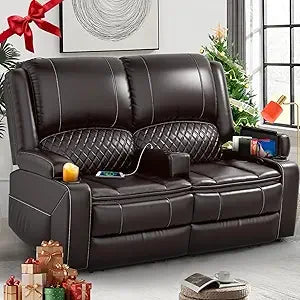 Loveseat Recliner Sofa, Manual Reclining Loveseat with Removable Armrest, Faux Leather Recliner Loveseat for Adults with 2-Tier