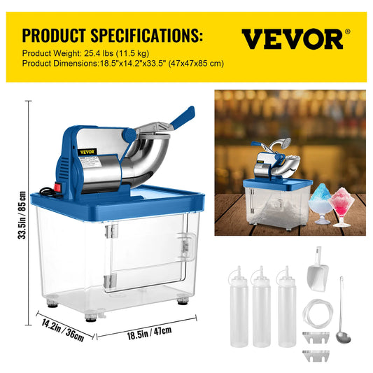 SucceBuy Electric Snow Cone Machine Ice Shaver Crusher Granizing Glass Blender Mixer Chopper Stainless Steel Colder Commercial