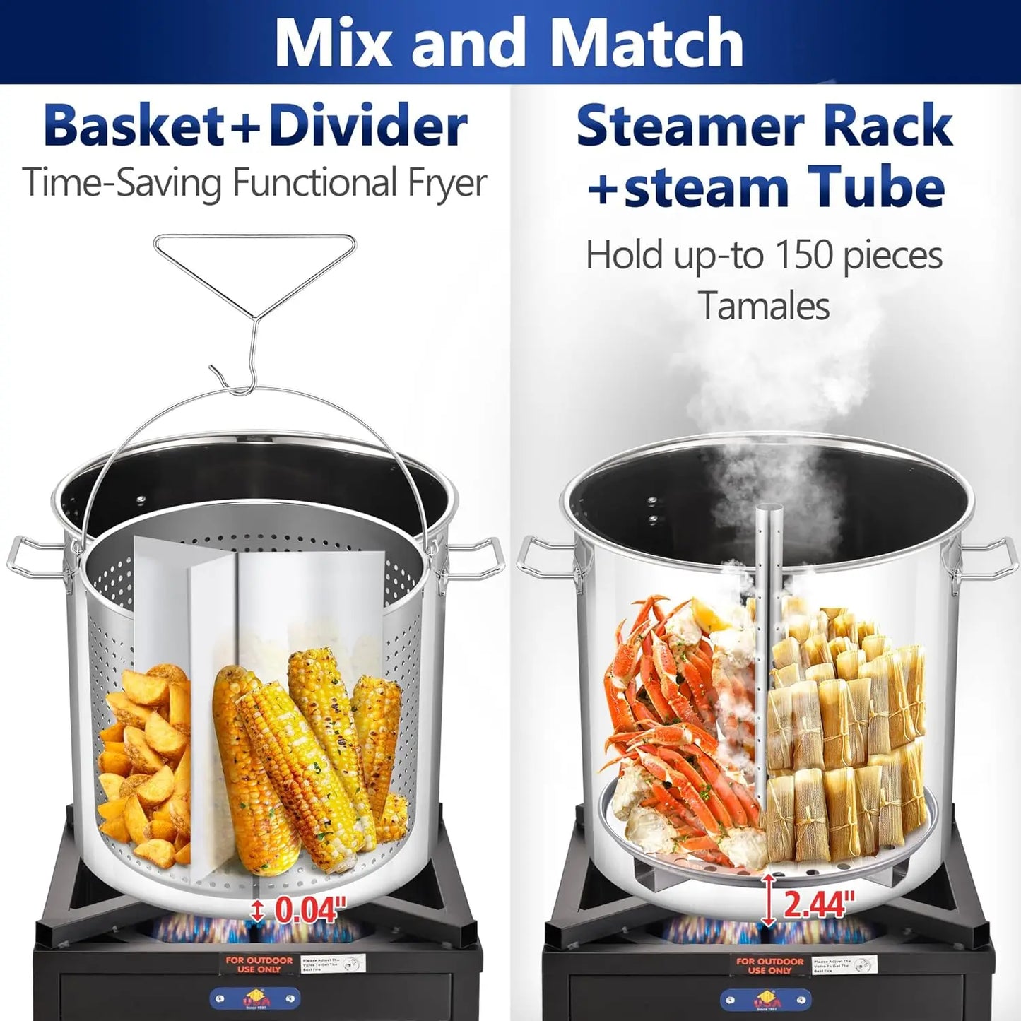 64-QT Large Stainless Steel Stockpot for Seafood Boiler Crawfish Pot with Basket and Steamer Rack, Outdoor Cooking Pot for C
